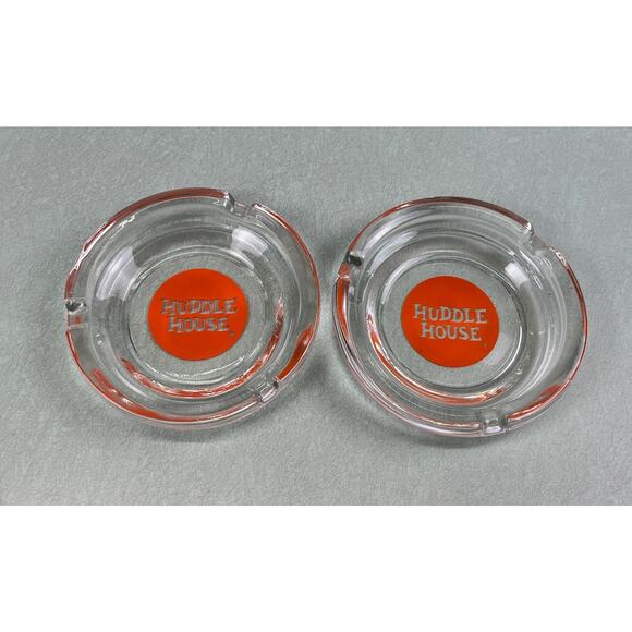 Huddle House Vintage Ashtray Glass Restaurant Decor Tobacciana Lot Of 2 - Picture 1 of 6